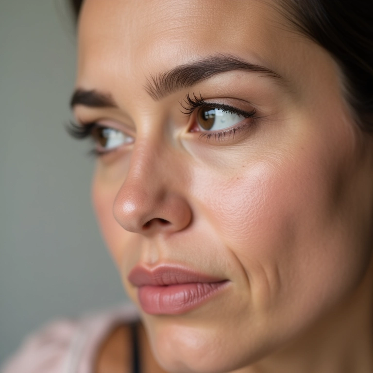 Mulher alongando o nariz com a aplicação de iluminador.