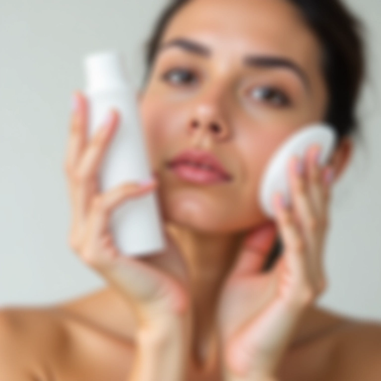 Mulher aplicando água micelar.