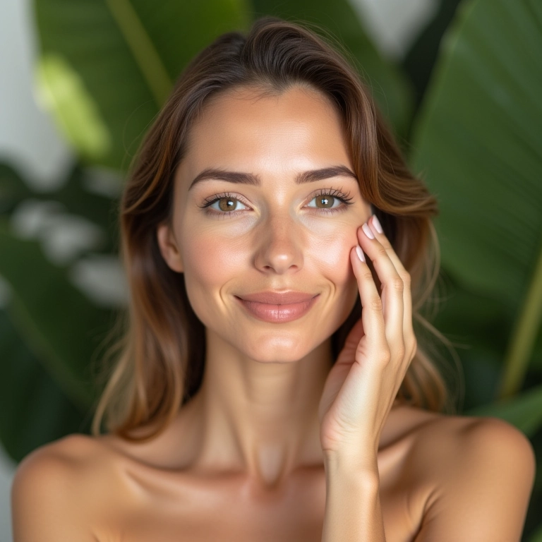 Mulher aplicando base com niacinamida para uniformizar o tom da pele.