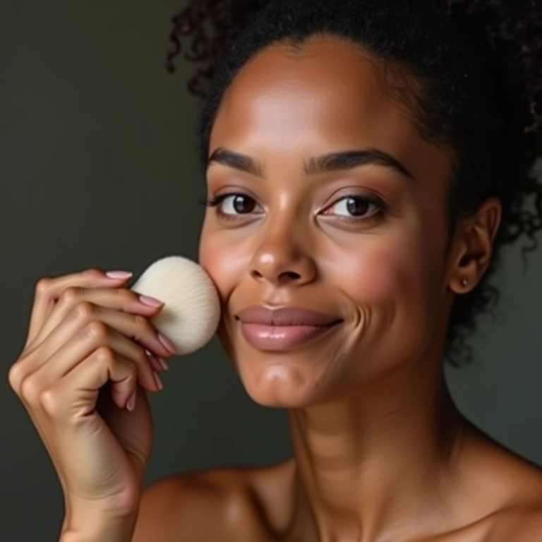 Mulher aplicando base com pincel para uma pele impecável.