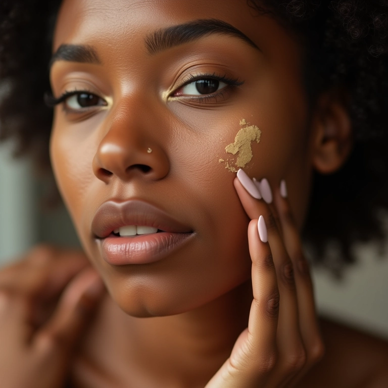 Mulher aplicando base em bastão para um acabamento perfeito.