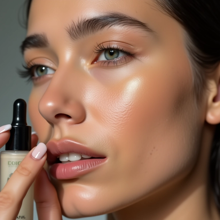 Mulher aplicando base matte na zona T do rosto.