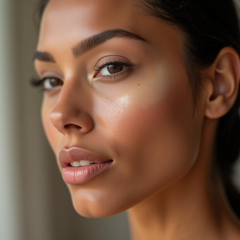 Mulher aplicando base para uma pele perfeita e radiante.