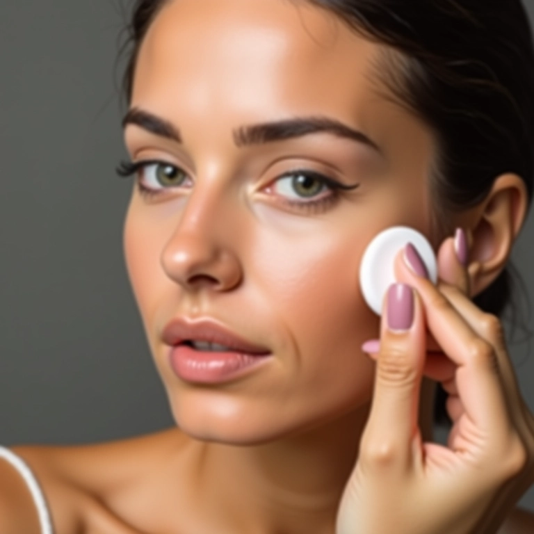 Mulher aplicando base uniformemente no rosto com esponja.