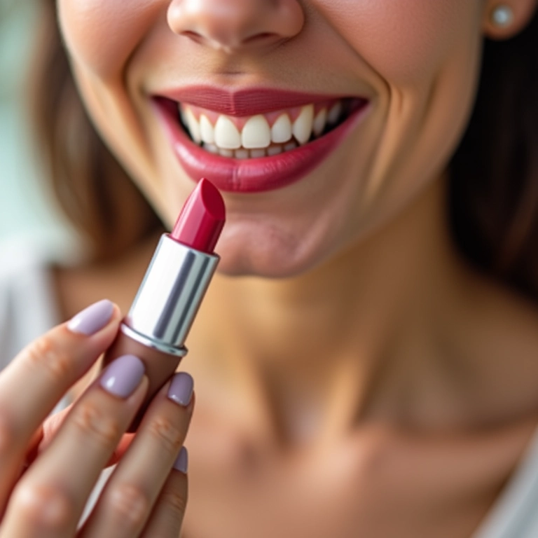 Mulher aplicando batom com ingredientes ativos para aumentar os lábios.