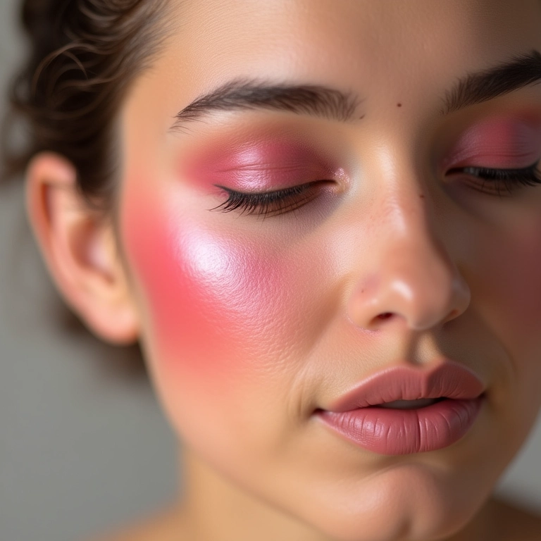 Mulher aplicando blush com a técnica de draping.