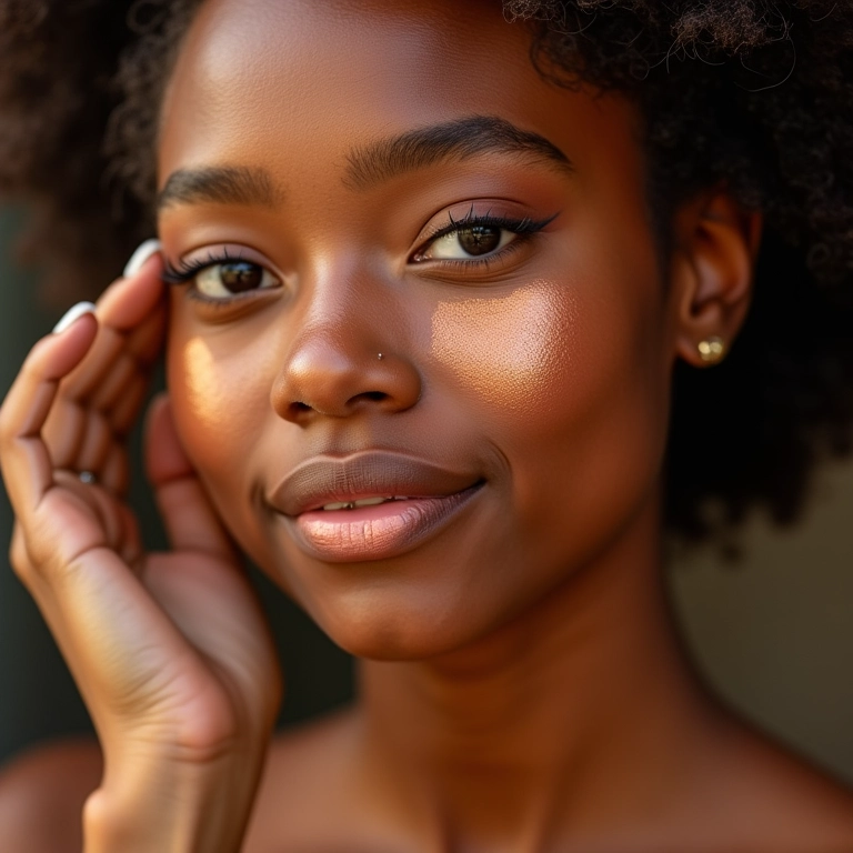 Mulher aplicando bronzer em bastão no rosto para contorno.