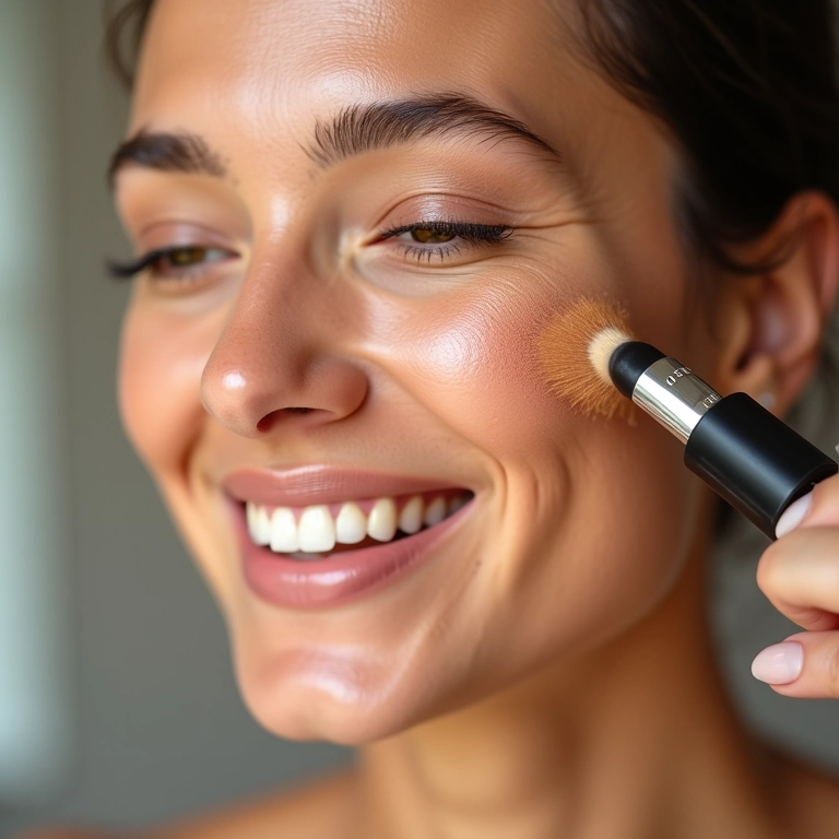 Mulher aplicando bronzer líquido para um bronzeado natural e radiante.