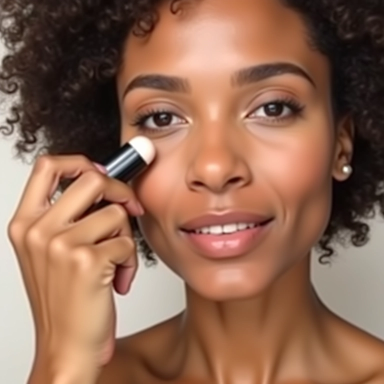 Mulher aplicando contorno cremoso diretamente no rosto.