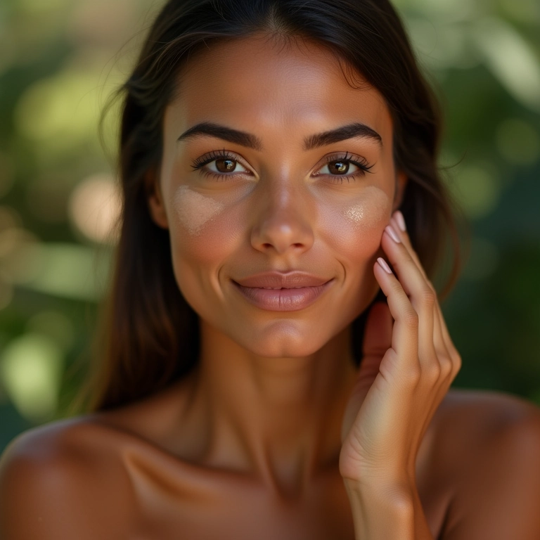 Mulher aplicando contorno e iluminador para realçar os traços.