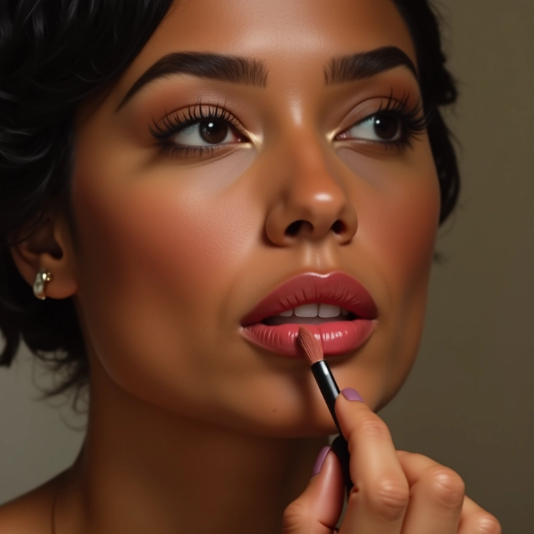 Mulher aplicando contorno labial.