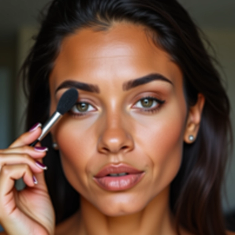 Mulher aplicando contorno na testa para diminuir o comprimento.