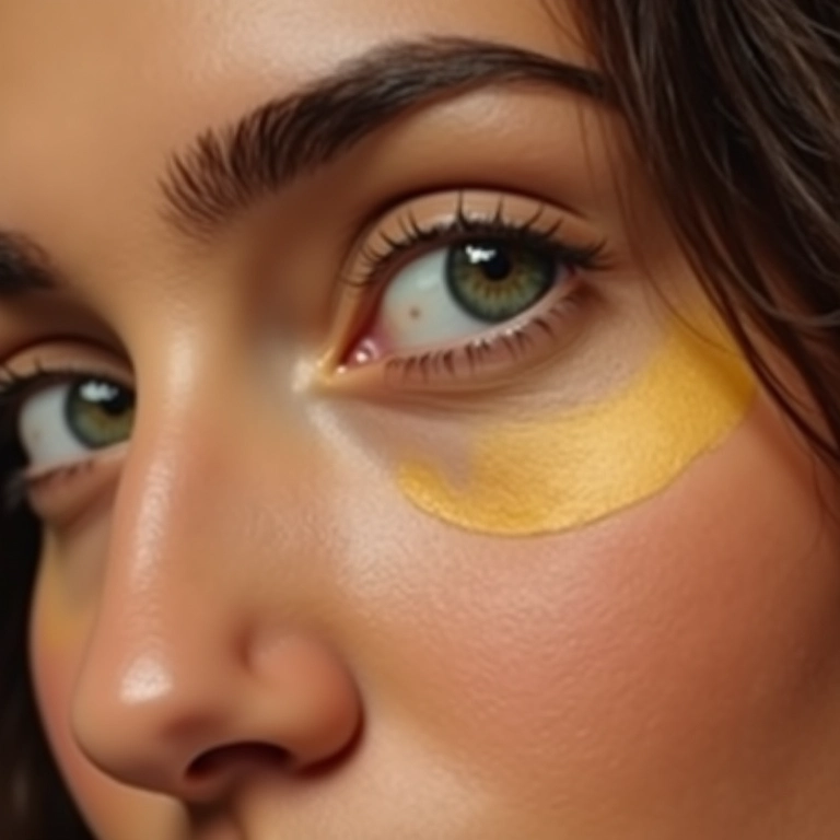 Mulher aplicando corretivo amarelo para olheiras roxas.