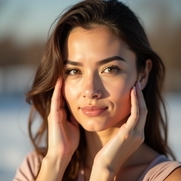 Mulher aplicando corretivo com FPS para proteger a pele do sol no inverno.