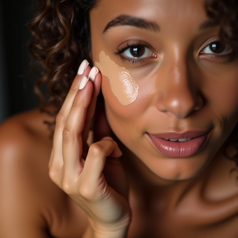 Mulher aplicando corretivo cremoso em pele diversa
