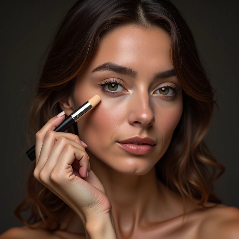 Mulher aplicando corretivo de alta cobertura para eventos especiais no inverno.