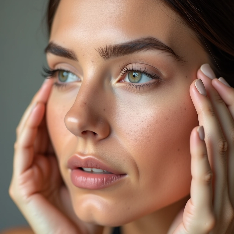 Mulher aplicando corretivo efeito lifting para levantar o olhar.