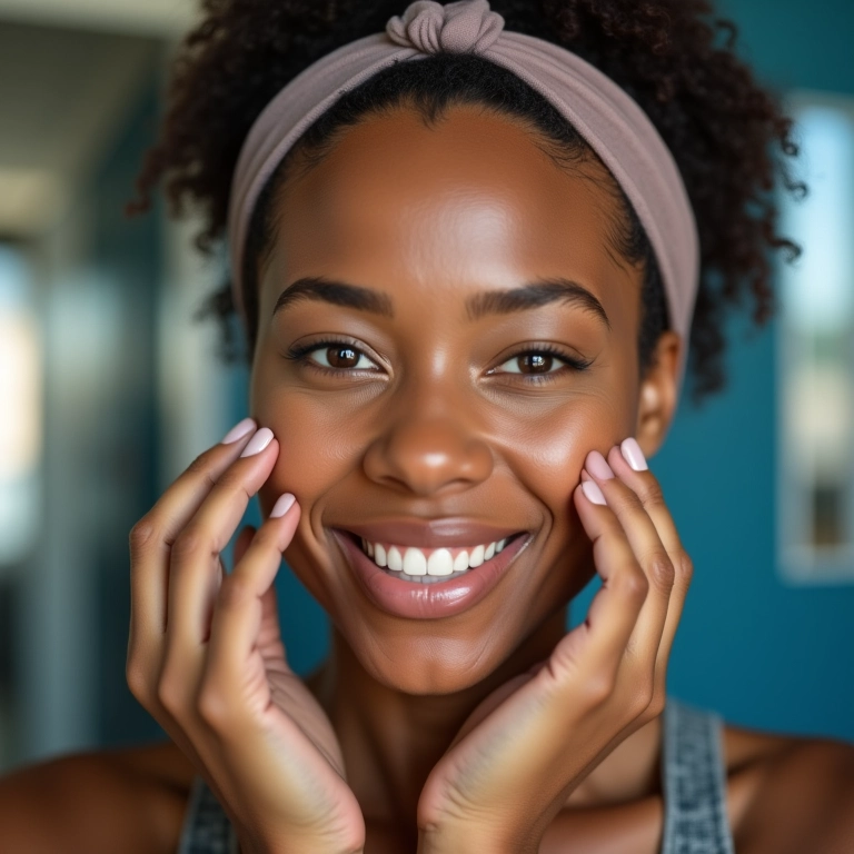 Mulher aplicando corretivo leve na academia para um visual natural.