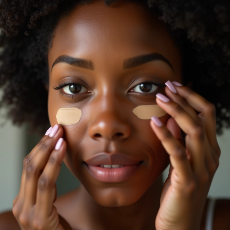 Mulher aplicando corretivo mais claro para iluminar a pele.