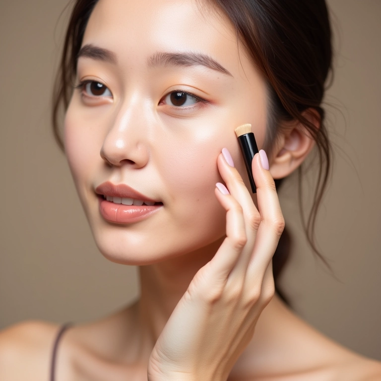 Mulher aplicando corretivo para disfarçar imperfeições.