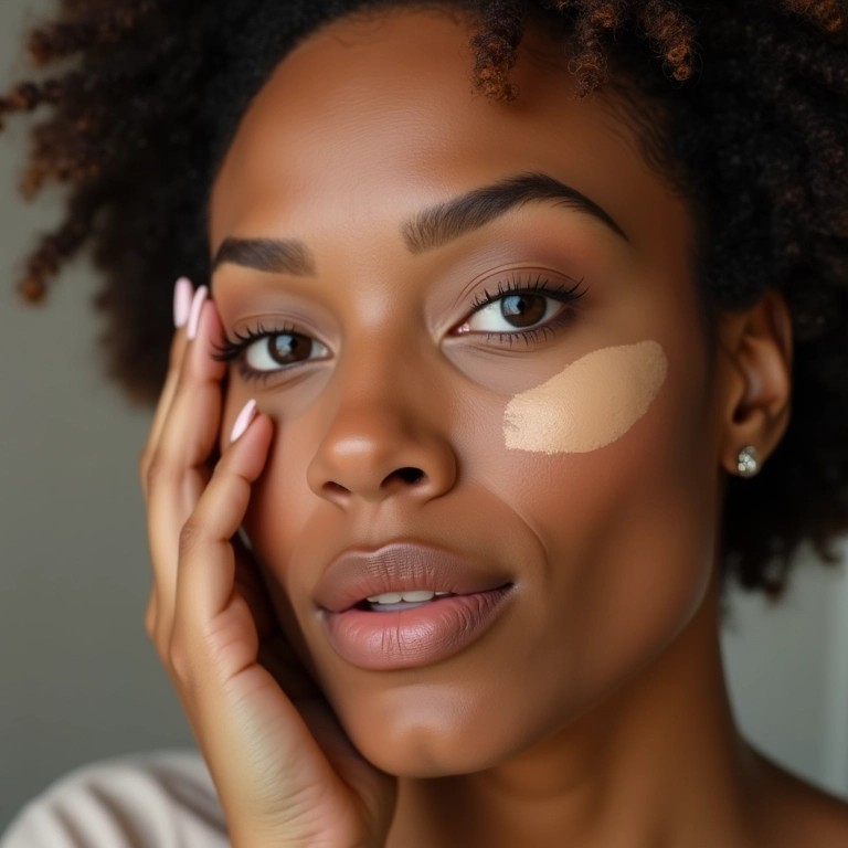 Mulher aplicando corretivo para olheiras com cobertura perfeita.