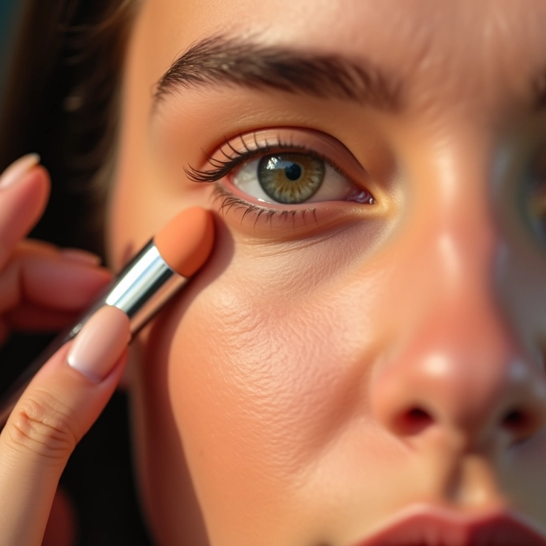 Mulher aplicando corretivo salmão para olheiras.