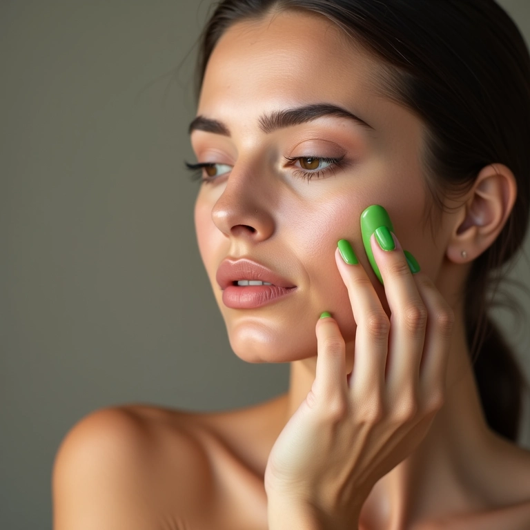 Mulher aplicando corretivo verde para neutralizar a vermelhidão.