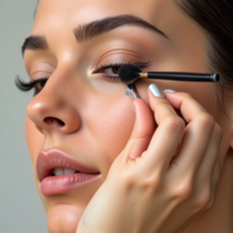 Mulher aplicando delineador com precisão, foco no olhar.