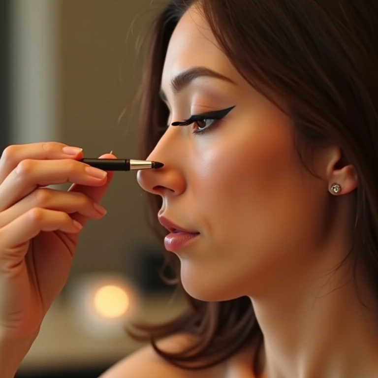 Mulher aplicando delineador em gel com pincel.