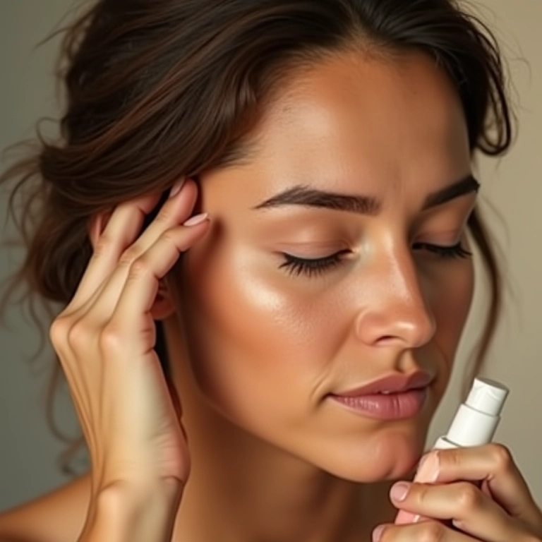 Mulher aplicando fixador com efeito glow com acabamento natural.