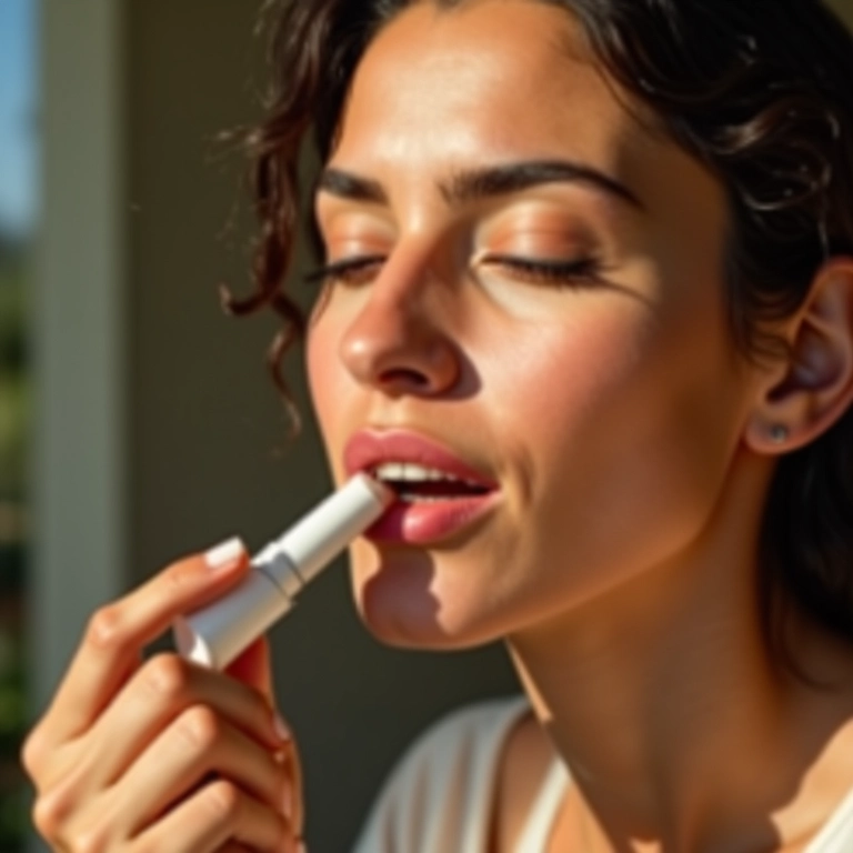 Mulher aplicando gloss labial transparente.