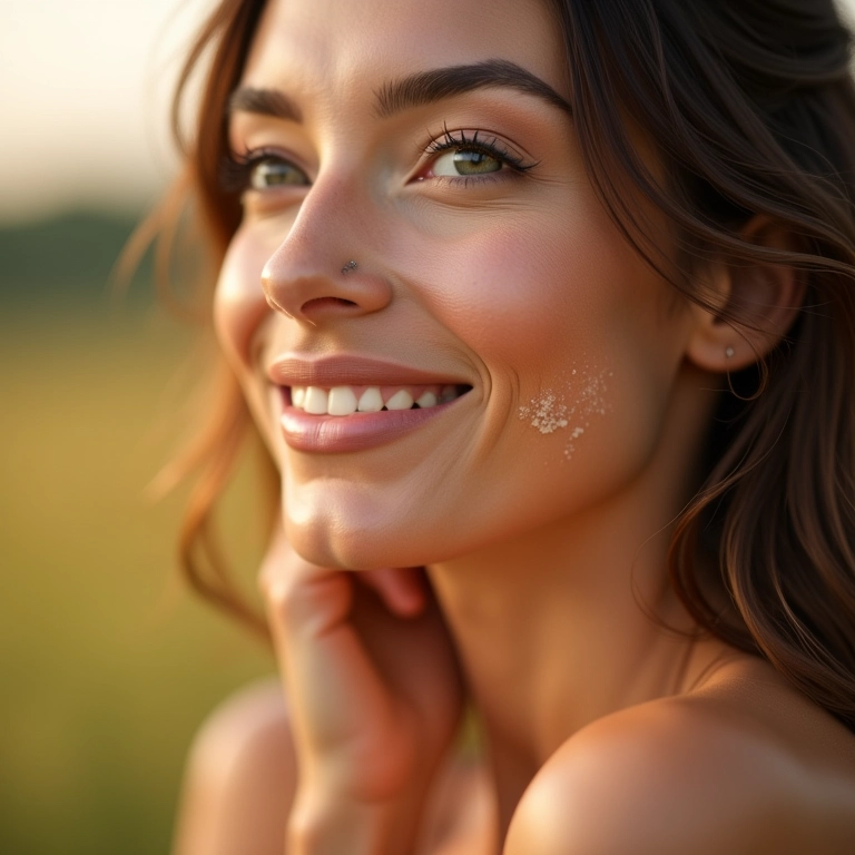 Mulher aplicando iluminador líquido para um brilho natural na pele.