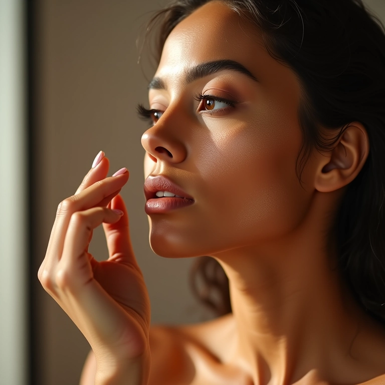 Mulher aplicando iluminador para destacar.