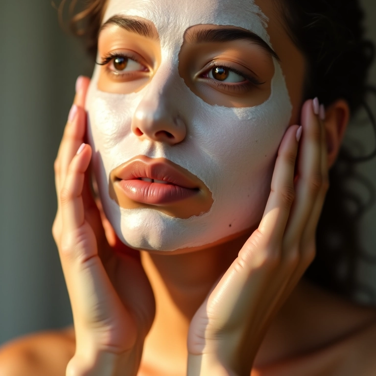 Mulher aplicando máscara facial hidratante para um viço natural.