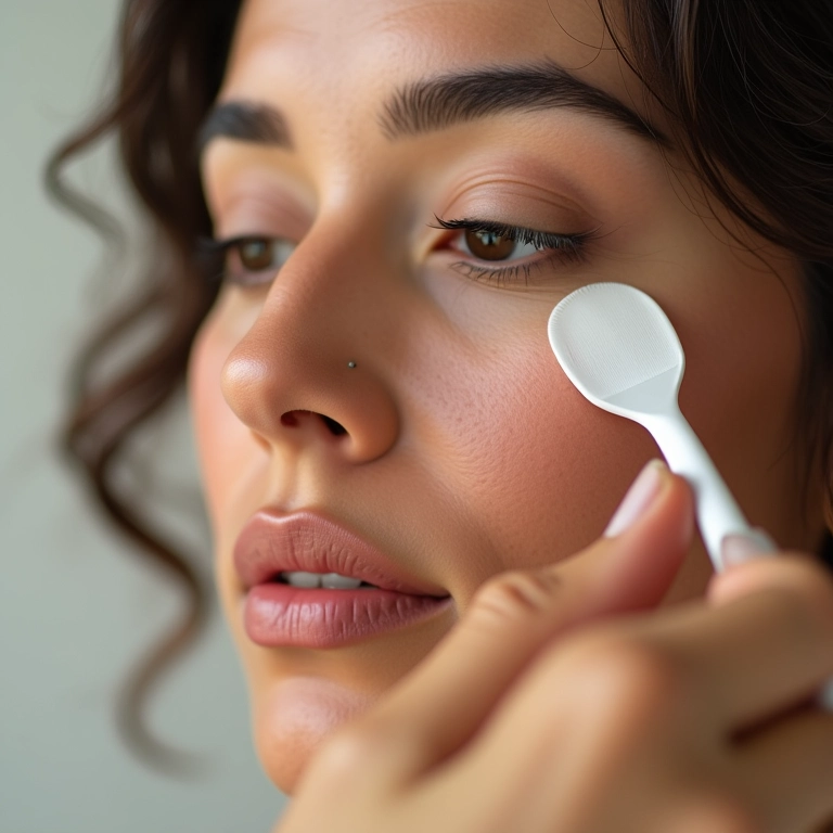 Mulher aplicando massa niveladora para disfarçar imperfeições.