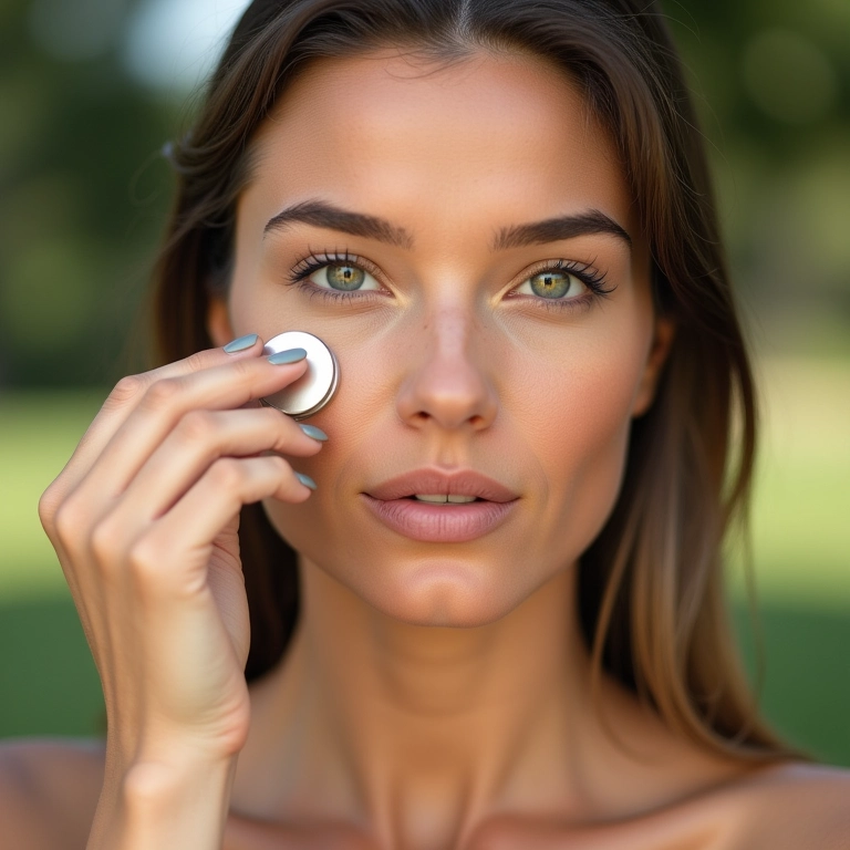 Mulher aplicando pó com cor à prova d'água.