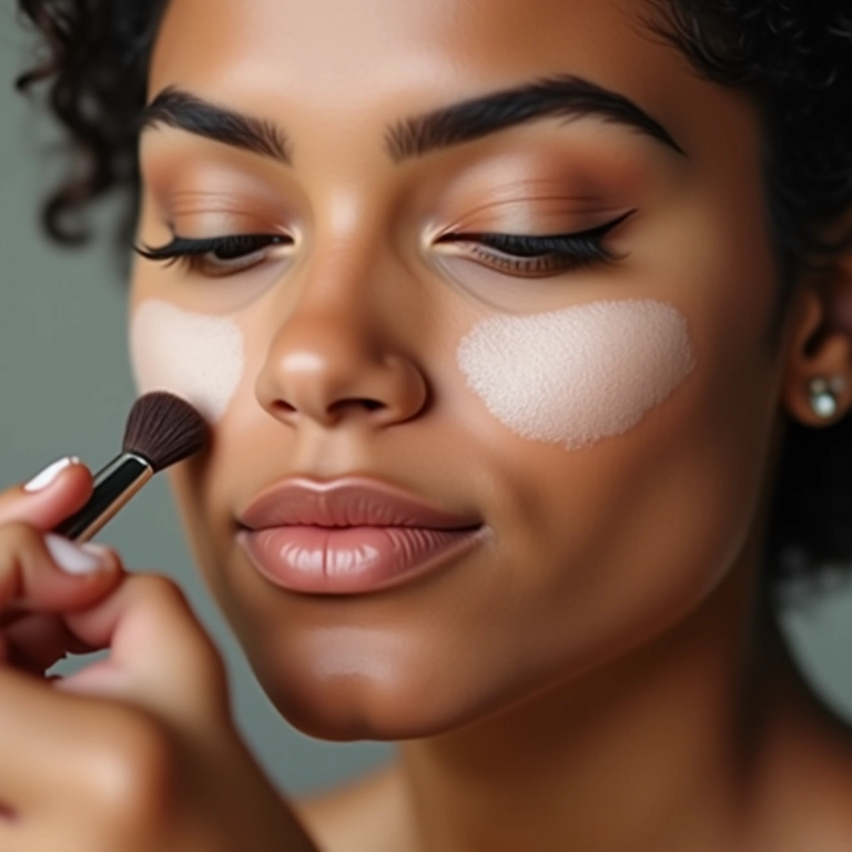 Mulher aplicando pó translúcido na zona T.