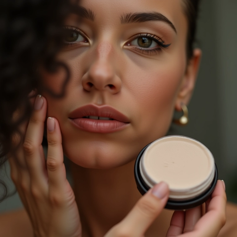 Mulher aplicando pó translúcido sobre o contorno.