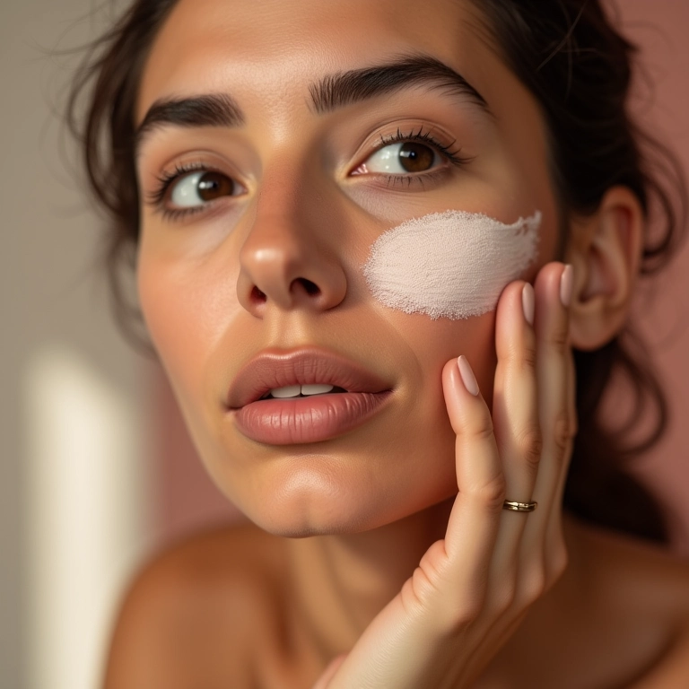 Mulher aplicando primer em mousse no rosto, mostrando textura leve e aveludada.