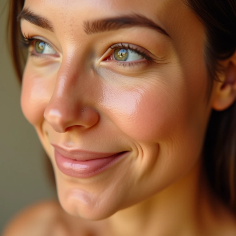 Mulher aplicando primer em óleo na pele seca, revelando um brilho saudável.