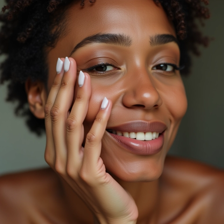 Mulher aplicando primer lifting para um efeito de pele mais firme e radiante.