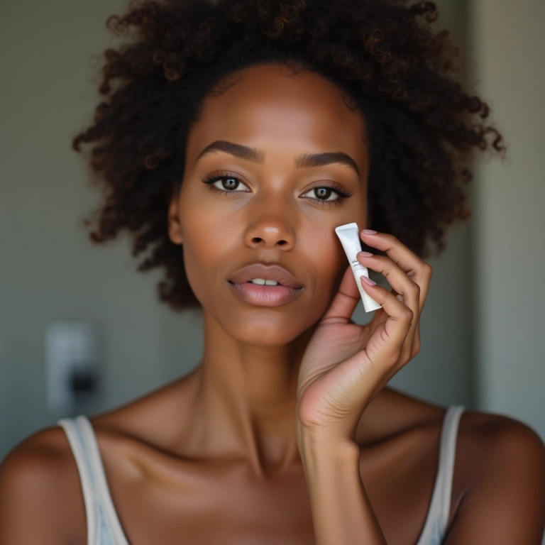 Mulher aplicando primer no rosto antes da maquiagem.