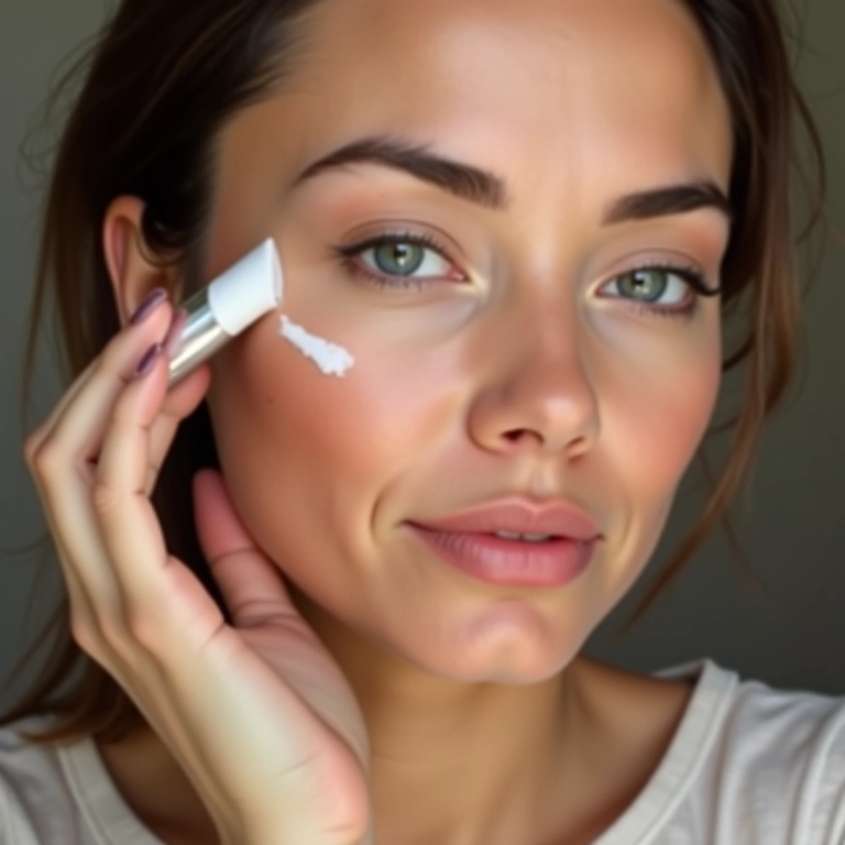Mulher aplicando primer no rosto antes da maquiagem de contorno.