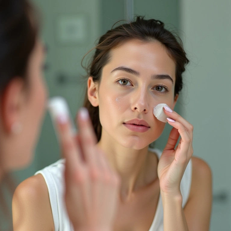 Mulher aplicando primer no rosto antes da maquiagem.