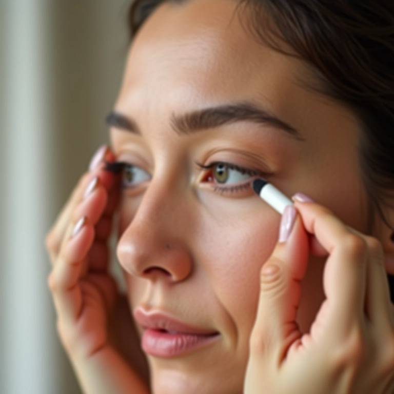 Mulher aplicando primer para olhos antes da maquiagem.