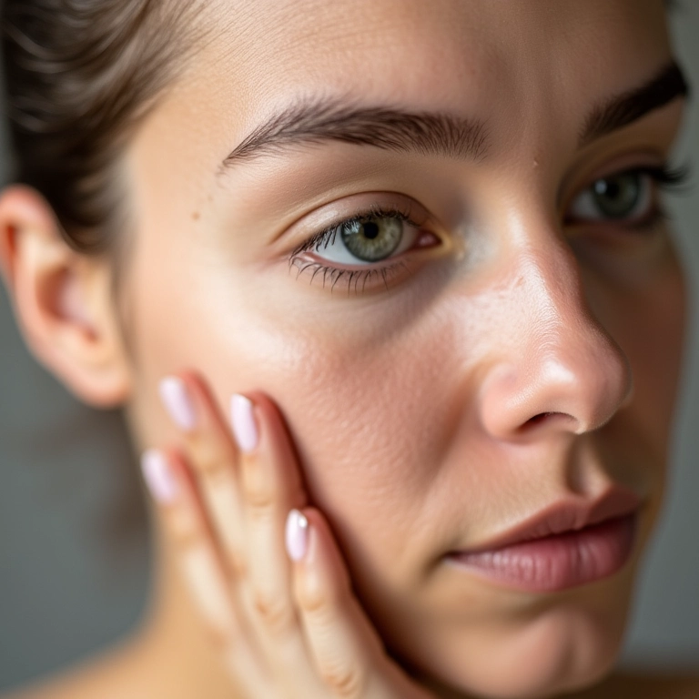 Mulher aplicando primer para poros, pele impecável.