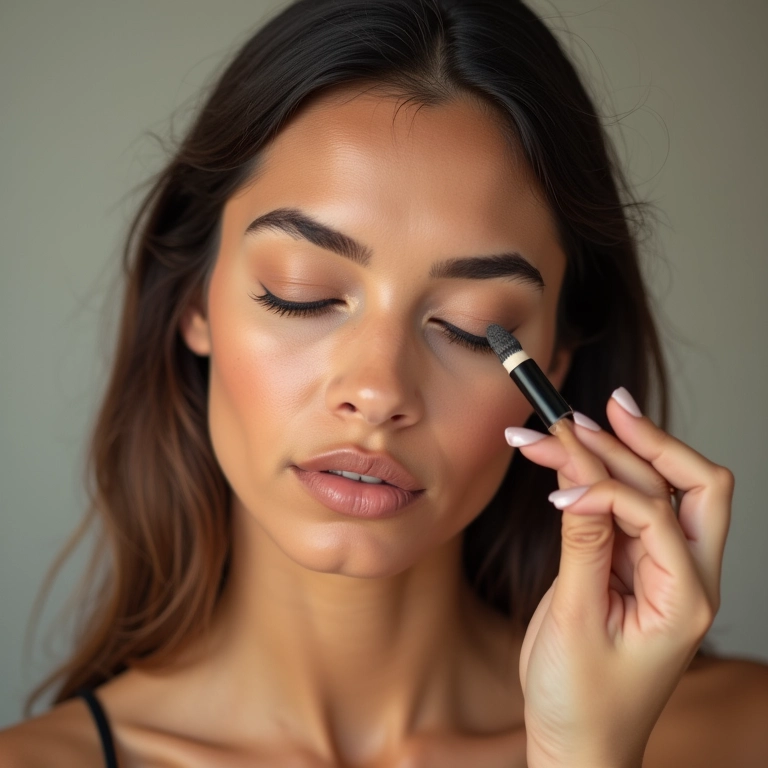 Mulher aplicando sombra líquida, tutorial para iniciantes.