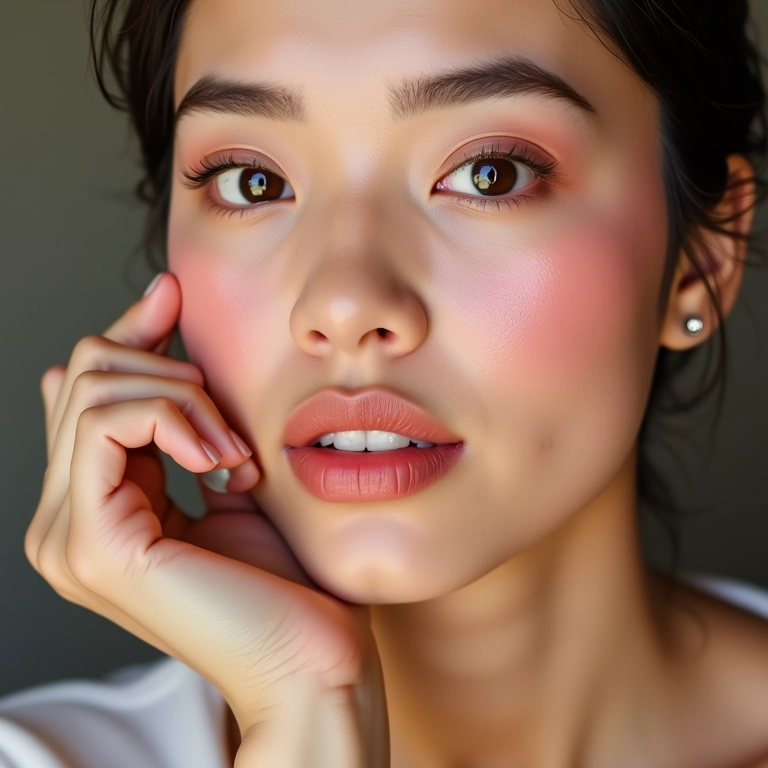 Mulher brasileira aplicando blush.