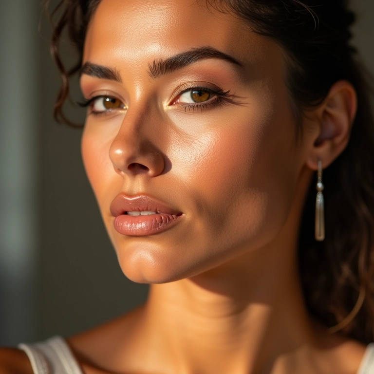 Mulher brasileira aplicando contorno em rosto triangular para realçar sua beleza natural.