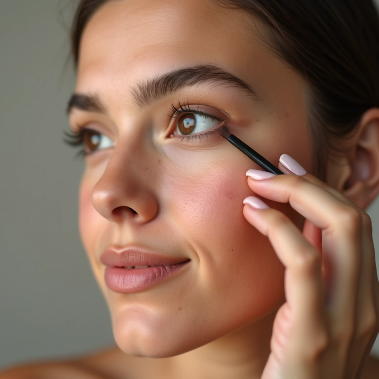 Mulher brasileira aplicando maquiagem para esconder espinha.